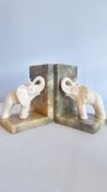 Pair of carved elephant marble bookends