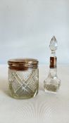 Sterling silver-mounted cut glass vanity jar and scent bottle