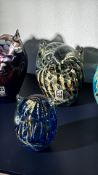 Set of 5 Mdina Glass owl paperweights