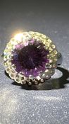 9ct White Gold ring set with amethyst Weight 6.5g