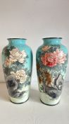Pair of Japanese cloisonné enamel vases (height 36cm) - 1 with poor restoration to body