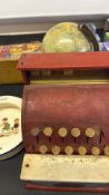 Group of Vintage Children's Toy Cash Register, Scales, Globe and Baby Plate