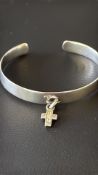Silver bangle with cross charm Weight 25g