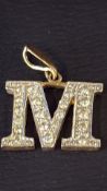 9ct Gold & White stone pendant of the letter 'M' W