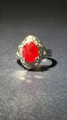 9ct White Gold ring set with oval ruby & diamond W