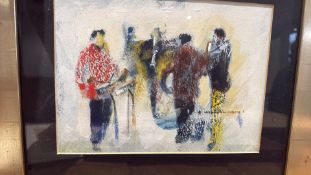 Pair of signed abstract mixed-media paintings (39cm x 41cm including frame)