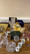 Mixed lot of crystal ware, cutlery, teddy bear and sundries