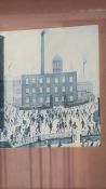 After L. S. Lowry framed print, monochrome industrial mill scene with crowds of workers streaming