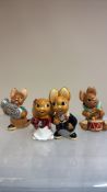 Group of 3 Pendelfin hand-painted stonecraft rabbit figurines: “Blaster” tuba player, “Bride and