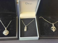 3x Rennie Mackintosh silver pendants & chains