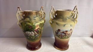 Pair of pastoral scene earthenware vases