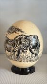 South African hand-painted ostrich egg with zebra motif