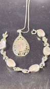 Silver rose quartz and marcasite bracelet with lar