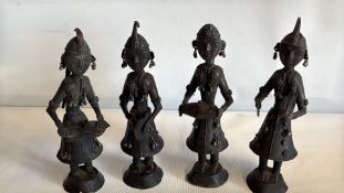 Set of 4 Indian Dokra brass tribal musician figures
