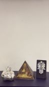 Pyramid, white metal paperweight & 1 other