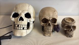 Group of three novelty skull items
