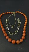 Bead necklace & 2 silver bracelets