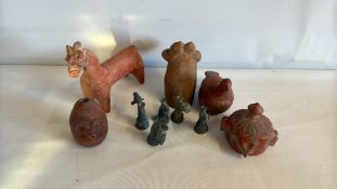 Group of Indian terracotta and Dhokra bronze tribal figures