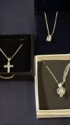 3x Silver pendants & chains