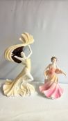 Pair of Coalport bone china figurines Art Nouveau nude and Carnival by John Bromley