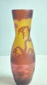 Signed etched glass vase
