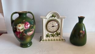 Group of Austrian Robert Hanke vases and Italian ceramic mantel clock