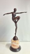 Bronze art deco female swimmer on marble base
