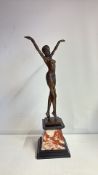 Bronze art deco female nude on marble base