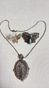 Silver necklace & 2 silver brooches