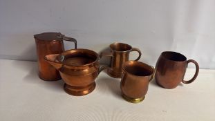 Group of five copper vessels