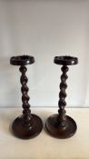Pair of Art Deco oak barley-twist ashtray stands