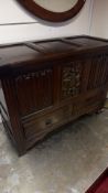 Carved oak blanket chest / coffer with drawers