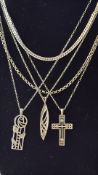 Collection of 5 silver chains & pendants