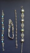 Collection of 4 white metal & silver bracelets