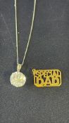 9ct Gold special dad pendant & 9ct White gold chai
