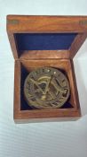 Brass sundial compass, Hatton Garden Londonâ€, in hardwood box