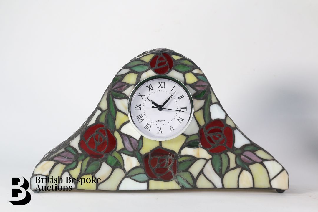 Tiffany Style Glass Lamp and Clock - Image 2 of 3