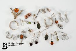 Several Sets of Silver and Semi-Precious Stone Earrings