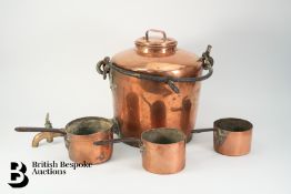 Georgian Copper Water Urn and Three Copper Pots