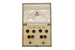 Set of Asprey & Co 18ct Gold, Platinum, Enamel and Pearl Dress Studs and Cufflinks