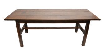 Early 18th Century Oak Refectory Table and Eight Harlequin Ashwood Rush Ladder Back Chairs