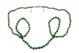 Jade Beads with 18ct Gold and Diamond Clasp