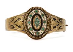14/15ct Enamel and Emerald Neo-Etruscan Bangle