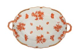 Large Herend Oval Twin Handled Queen Victoria Fortuna Rust Serving Platter