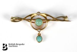 Murrle Bennet & Co 15ct Turquoise and Pearl Bar Brooch