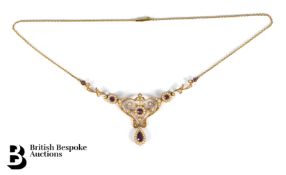Art Nouveau 14ct Gold Amethyst and Seed Pearl Necklace
