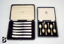 Set of Mother of Pearl and Silver Butter Knives