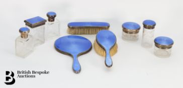 Silver and Blue Enamel Dressing Table Set