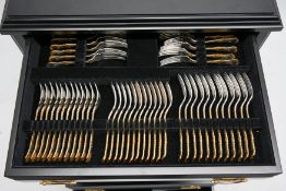 12 Place Carrs, Sheffield Canteen of Partial Gold Silver Plated Coburg Pattern Cutlery