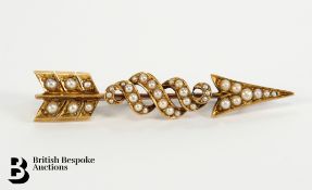 Edwardian 14/15ct Gold and Pearl Arrow Brooch